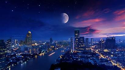 4k Lights Moon Ellysiumn Vibrant Cityscape Wallpapers