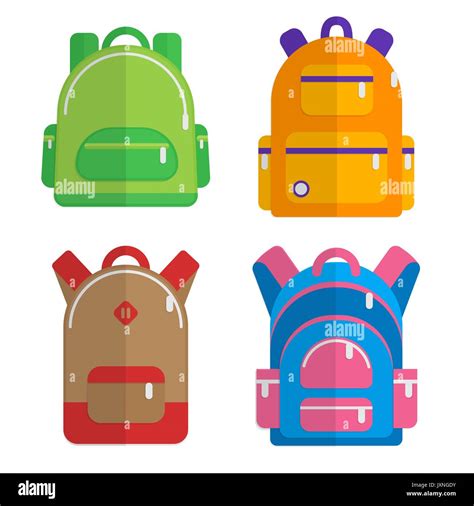 School Backpacks Set Of Flat Colored Backpack Back To School
