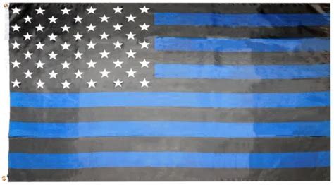 Us Police Blue Line Black Blue Stripes 100d Woven Poly Nylon 3x5 3x5