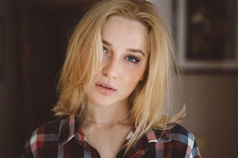 Hd Wallpaper Face Plaid Looking At Viewer Plaid Shirt Blonde