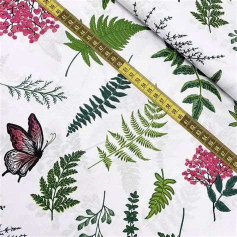 Herb Cotton Fabric By The Yard Botanical Ferns Fabric Etsy