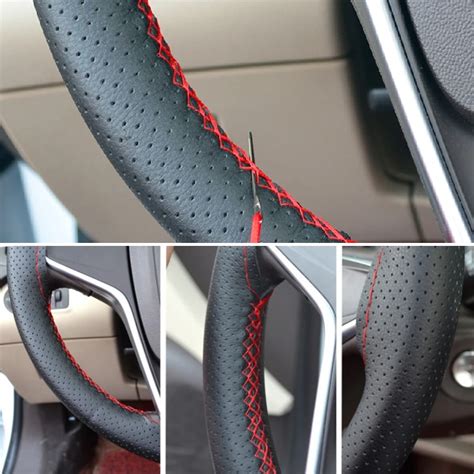 Car Styling Diy Steering Wheel Cover Fiber Leather Braid On The