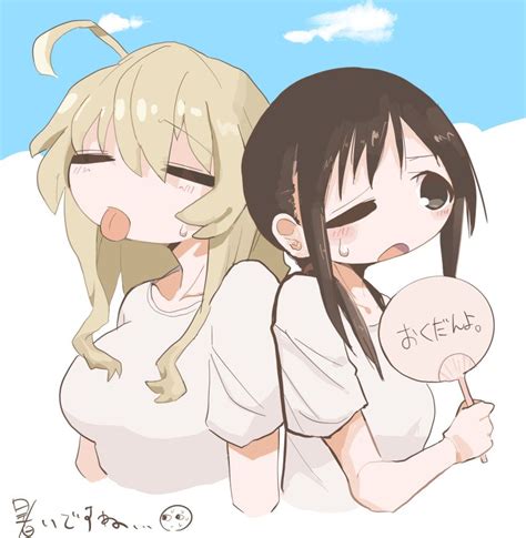 Safebooru 2girls Ahoge Back To Back Black Eyes Black Hair Blonde