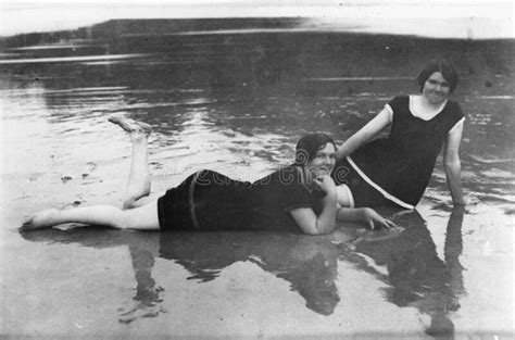 Two Girls On The Beach At Hervey Bay Queensland Ca 1918 Picture Image