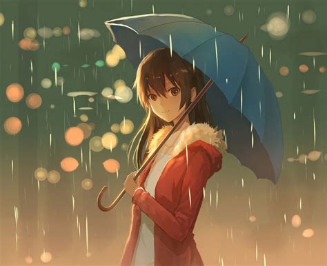 Wallpaper Girl Rainy Day Umbrella