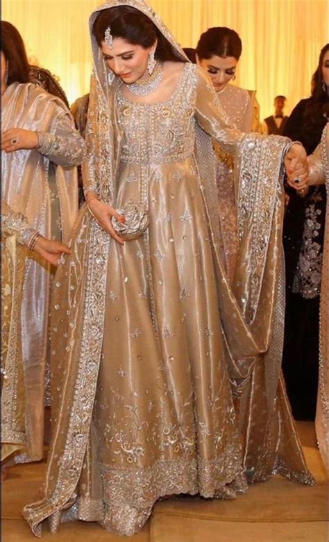 Golden Pakistani Wedding Gown Long Maxi Dress Walima Special Nikaah Skirt In 2021 Bridal