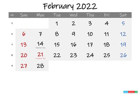 February 2022 Calendar Free Printable Printable Calendar 2023