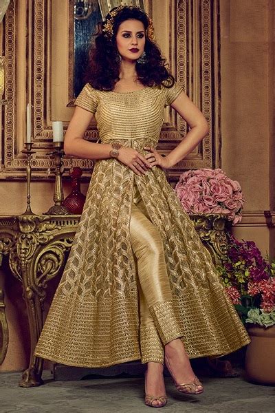 Latest 50 Golden Suits Designs For Women 2021 For Weddings And Parties