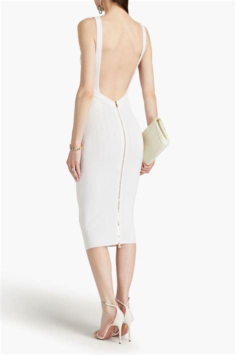 Balmain Open Back Ribbed Pointelle Knit Midi Dress Sale Up To Off