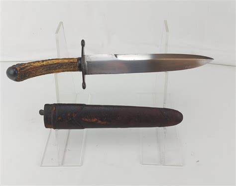 19th Century Indian Bowie Knife And Leather Scabbard By Arnachellum Of