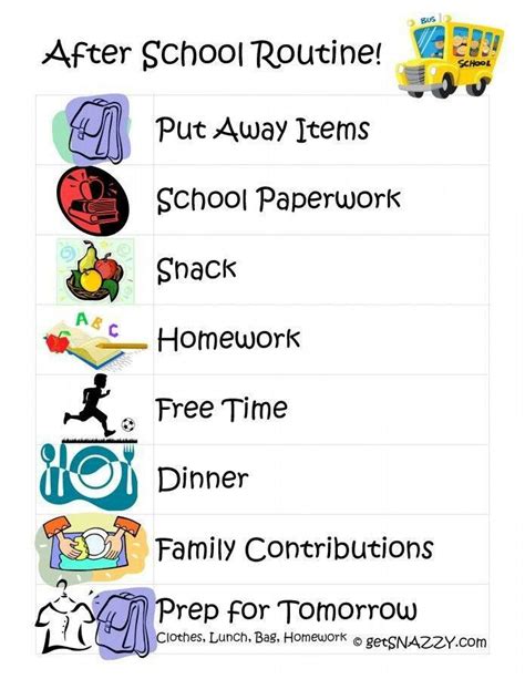 After School Chart After School Routine School Routines Night Routine