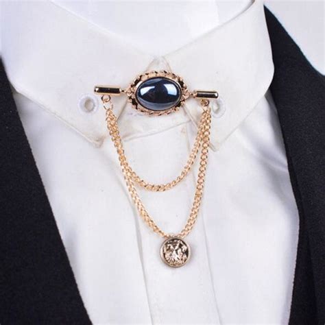 best quality wholesale high quality fashion crystal gem men brooch with tassel chain shirt