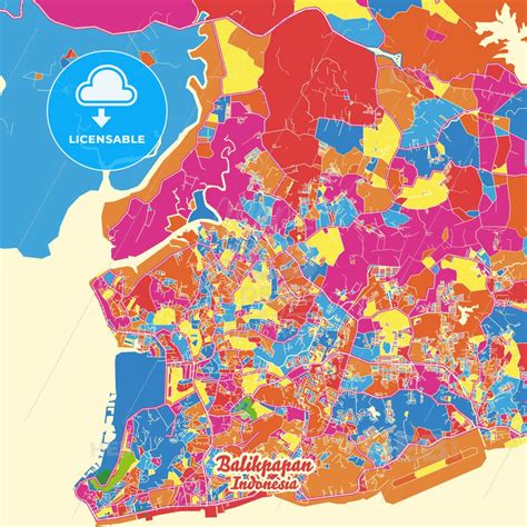 Balikpapan East Kalimantan Indonesia Crazy Colorful Map Print Template