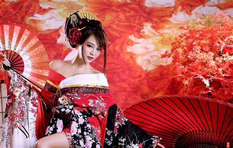 photo wallpaper girl fan geisha kimono asian kimono geisha 1332x850 wallpaper