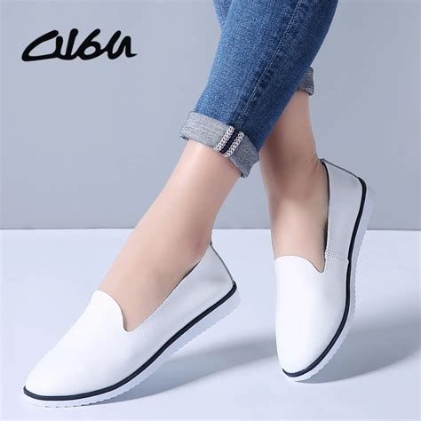 O16u Spring Women Genuine Leather Ballet Flats Casual Shoes Round Toe