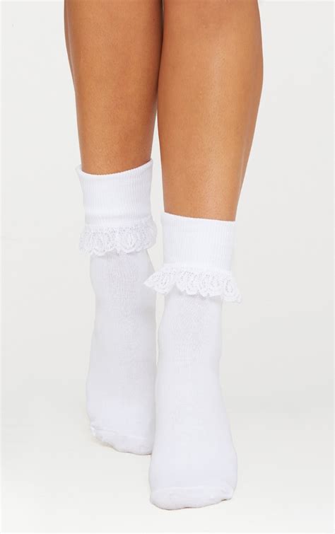 White Lace Frill Ankle Socks Accessories Prettylittlething Usa