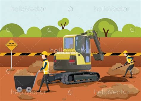 Road Construction Vector The Process Of Building A New Road