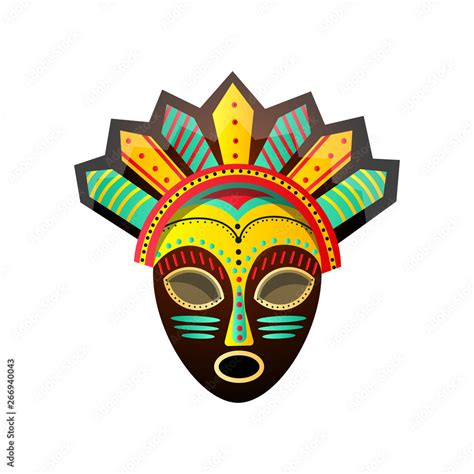 Cute Colorful Ritual African Mask With Red Green Yellow Color Stock Vector Adobe Stock