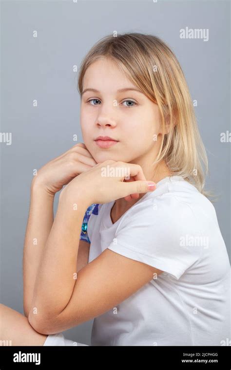 Pretty Little Girl Closeup Studio Portrait Stock Photo Alamy