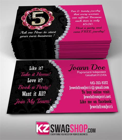 Make a jewelry business card online. $5 Bling Jewelry Business Cards Style 1 - KZ Swag Shop