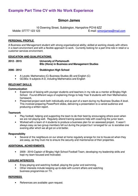 First Part Time Job Resume Sample Templates At