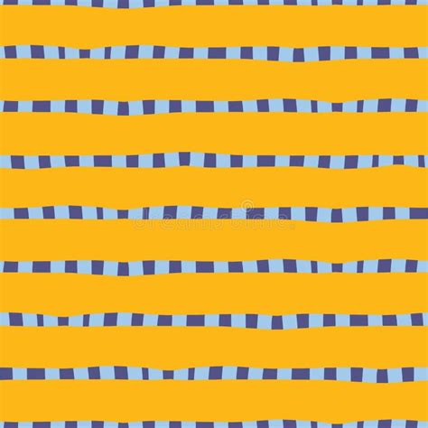 Hand Drawn Horizontal Stripes Yellow Gold Blue Seamless Vector