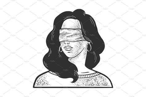 Blindfolded Girl Sketch Vector Object Illustrations ~ Creative Market