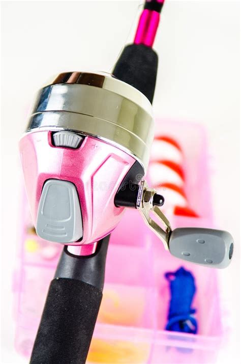 Fishing Pole And Tackle In Pink Stock Photo Image Of Hobbies Bait