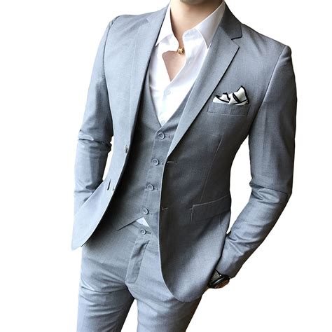 solid color slim fit male 3 piece suits wedding dress men business casual blazer wedding prom
