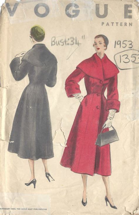 1953 Vintage Vogue Sewing Pattern B34 Coat 1353 The Vintage Pattern