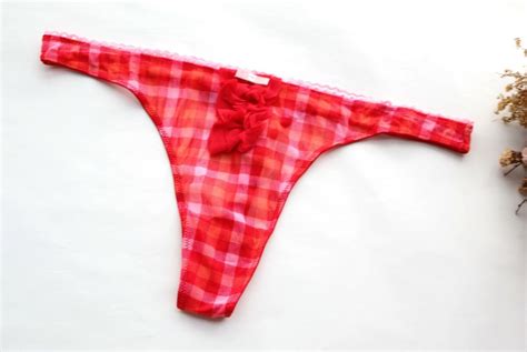 Women Sexy Thongs Plaids Mesh T Back Underwear G String Panties Red Xs