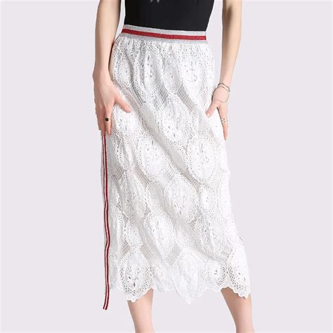 Buy New Arrival Women Sexy White Long Lace Skirt Fashion Female High Waist Two