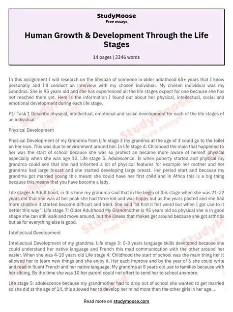 Human Growth And Development Through The Life Stages Free Essay Example