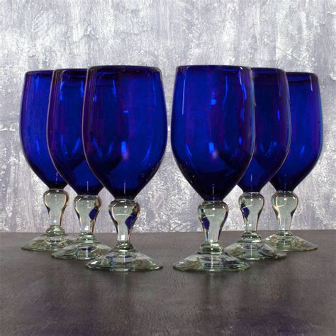 Hand Blown Glass Goblets Set Of 6 Cobalt Blue Mexico Night Sky In 2020 With Images Glass