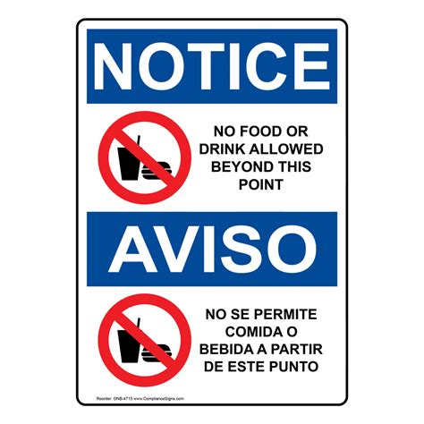 Osha Notice No Food Or Drink Allowed Bilingual Sign Onb Worksite