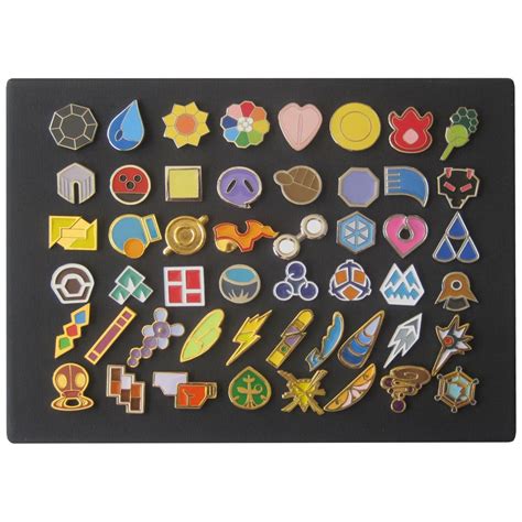 full set of pokemon gym badges with canvas board set of 50 lapel pin badges pokemon badges