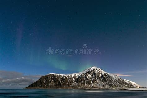 Aurora Borealis Over A Beach On The Lofoten In Norway Stock Photo