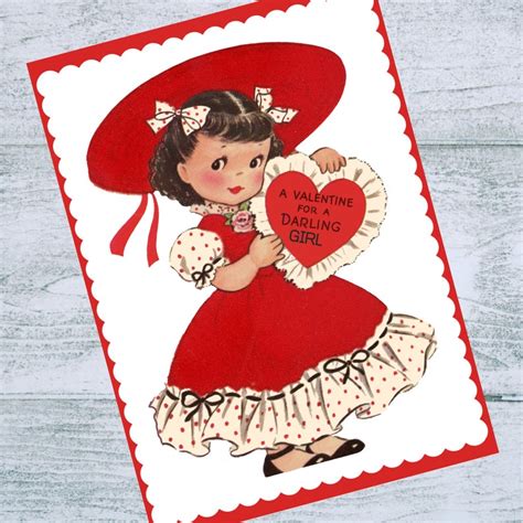 Kitsch Girl Valentine Card For Girl 5x7 Instant Download With