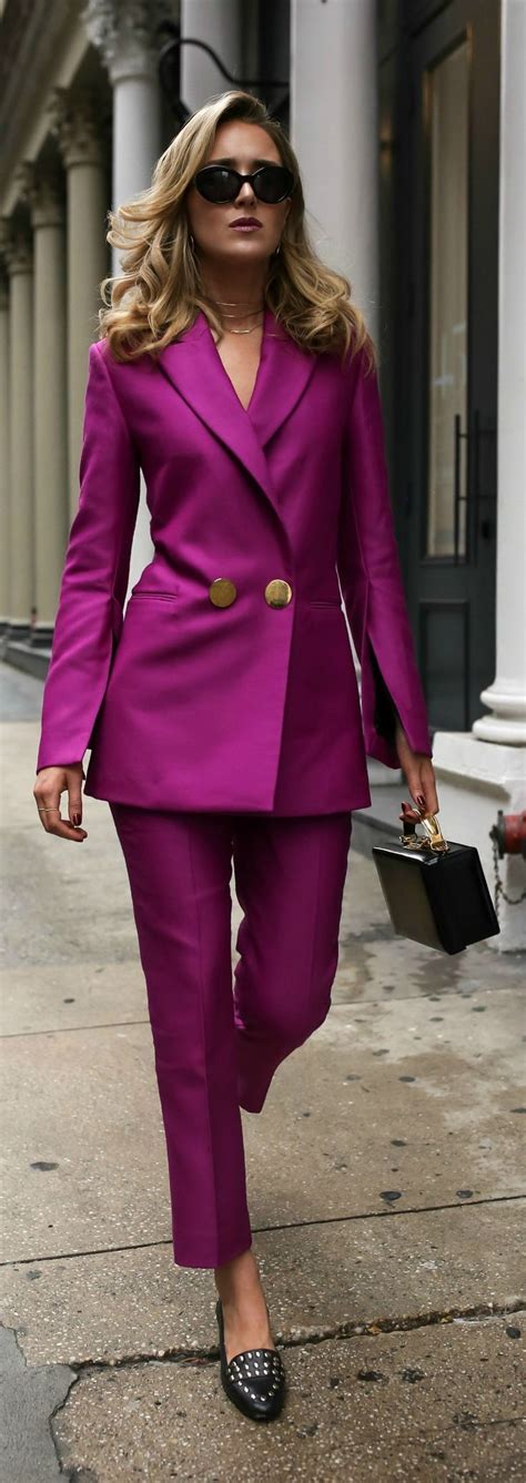 trend memo power dressing magenta double breasted blazer magenta slim fit pants leather