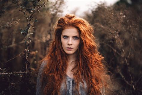 wallpaper face fall women outdoors redhead model depth of field long hair blue eyes