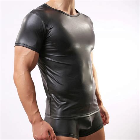 C Men S Sexy Fun Patent Leather T Shirt Tops Tees Funny Exotic Hot