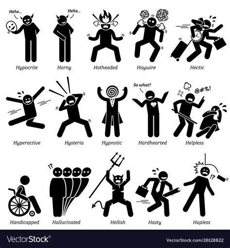 Negative Personalities Character Traits Stick Figures Man Icons