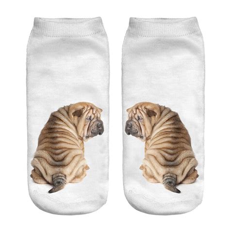 1pair Cute Hot 3d Pugs Dogs Printed Sock Unisex Cute Low Cut Ankle Sock