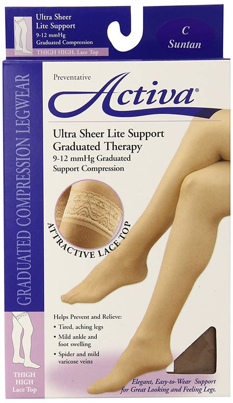 Activa Ultra Sheer 9 12 Mmhg Thigh High Socks With Lace Top