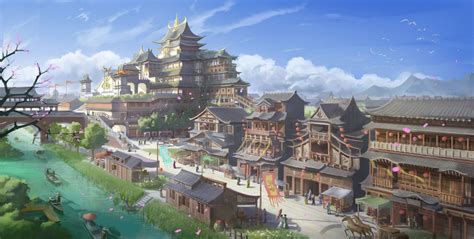 Artstation Ancient Chinese City In Spring Chinese Ancient