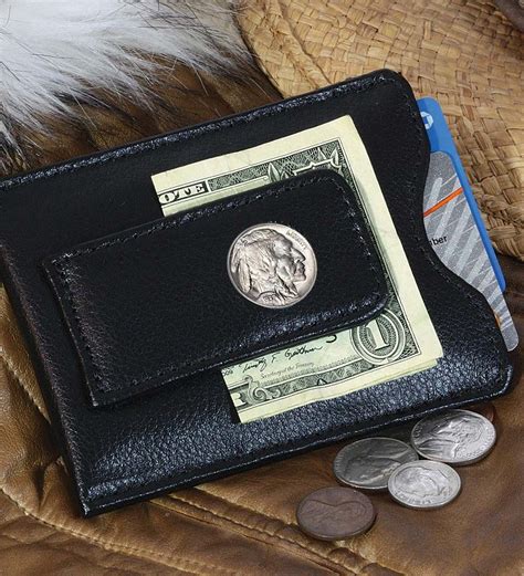 Leather Money Clip Wallet With Buffalo Nickel In Jewelry Leather