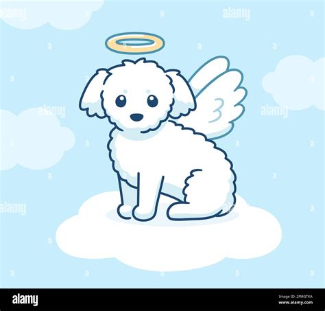 Cute Angel Dog With Wings And Halo On A Cloud In Heaven Little White