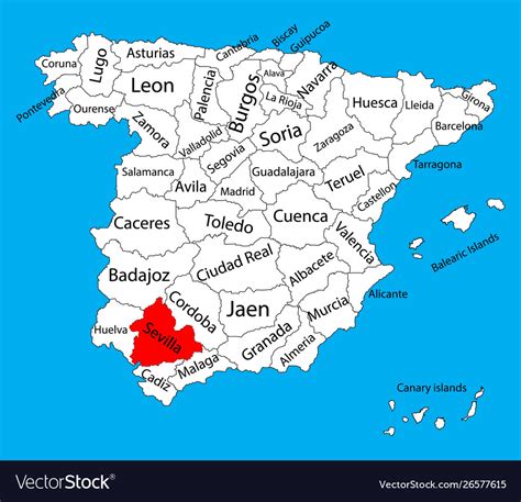 Sevilla Map Spain Province Administrative Map Vector Image