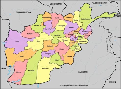 Labeled Map Of Afghanistan With States Capital And Cities