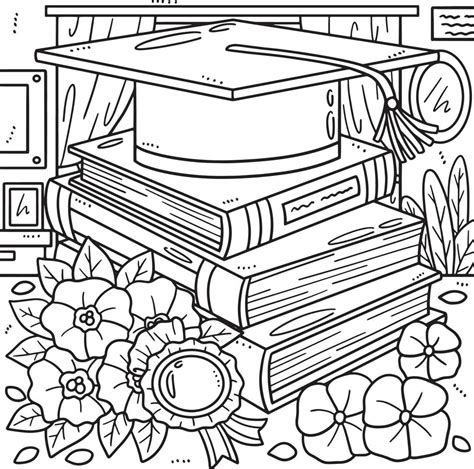 Graduation Cap With Books Coloring Page For Kids 21516420 Vector Art At